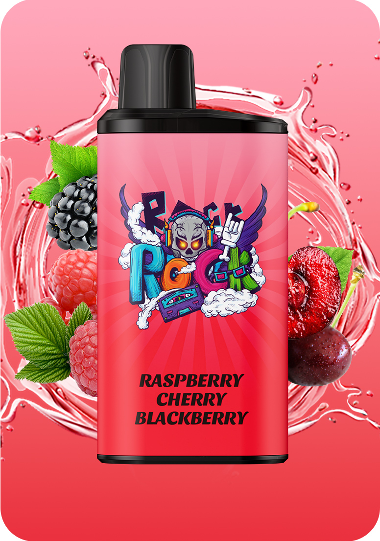 IGET BAR PRO Raspberry Cherry Blackberry vape atomizer device with fruit splash background