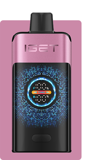 IGET Smart Turbo Pod Vape Device in metallic rose pink with digital display