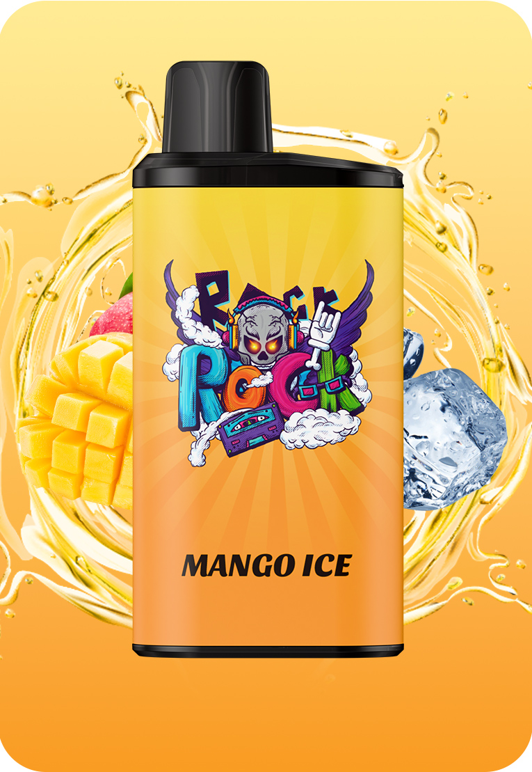 IGET BAR PRO Mango Ice disposable vape device with mango and ice splash background