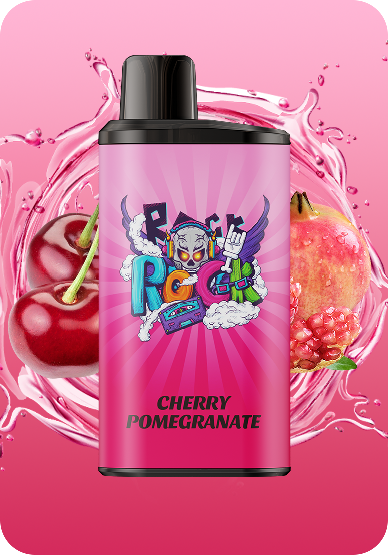 IGET BAR PRO disposable vape device in Cherry Pomegranate flavor with fruit splash background