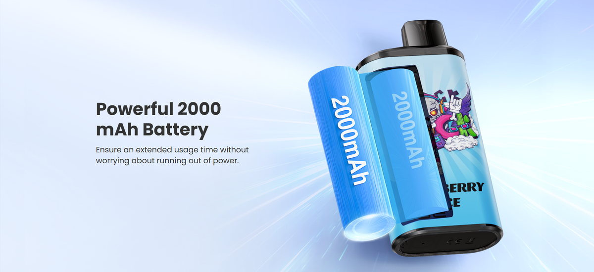 Disposable vape device featuring a powerful 2000mAh rechargeable battery.