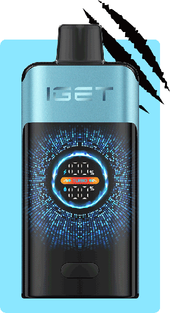 IGET Smart Turbo Pod Vape Device in Cyan Blue with integrated digital display screen
