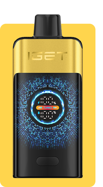 IGET Smart Turbo Pod Vape Device in Metallic Gold with digital screen display